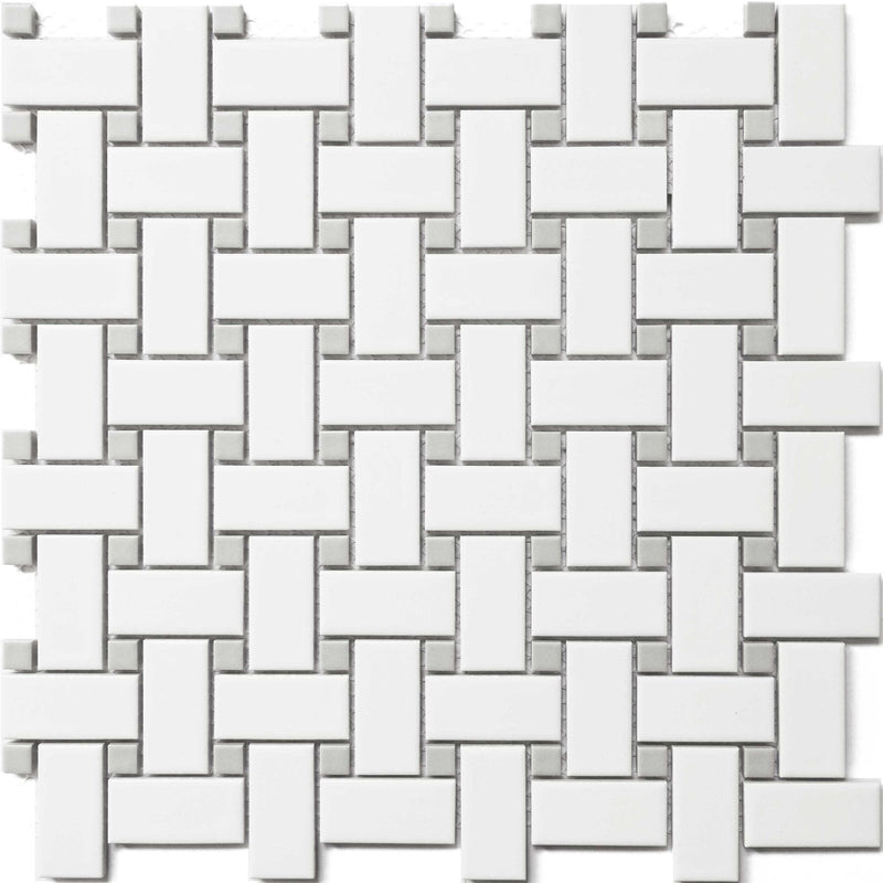 White and Gray Basket Weave Dot 12x12 - Tiles and Deco