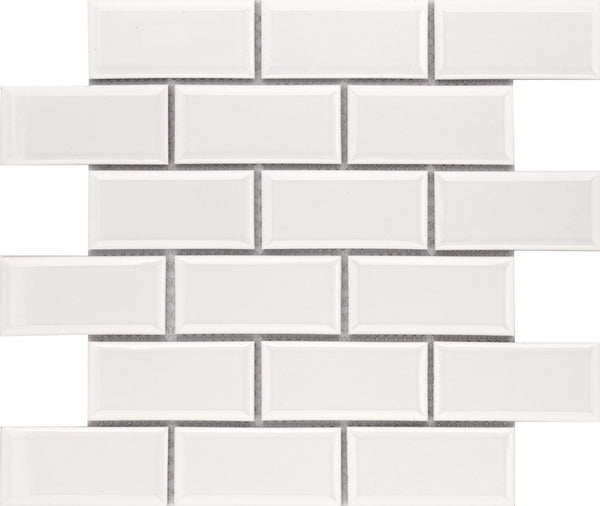 Subway Brick White Ice 2x4 Beveled 12x12 - Tiles and Deco