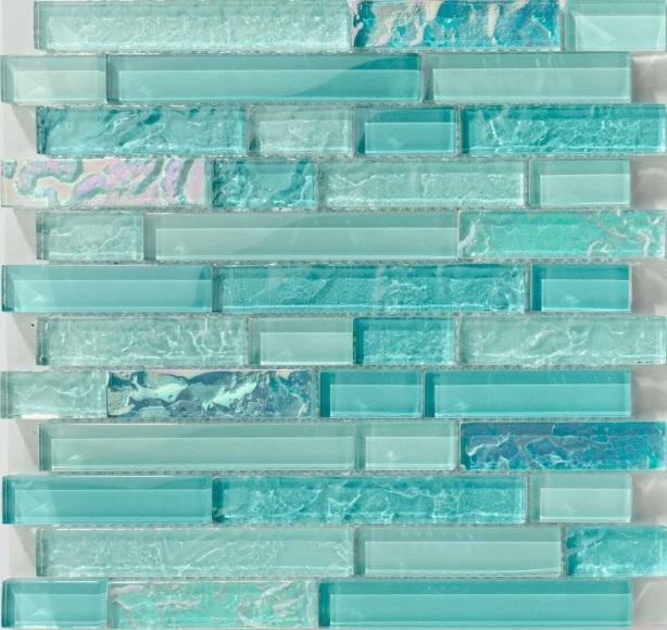 aqua glass tile backsplash