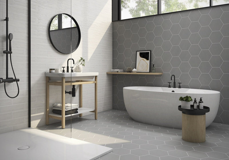 Casablanca Solid Gray Hexagon Tile 8″x 9″ - Tiles and Deco