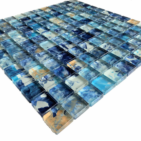 Brush Blue 1X1 Glass Mosaic features an ink splash effect that distinguishes this tile. This tile may provide a sense of modernity to your surroundings - Tiles and Deco