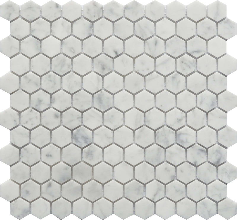 Mosaic Carrara 1x1 Hexagon Marble 12x12 - Tiles and Deco