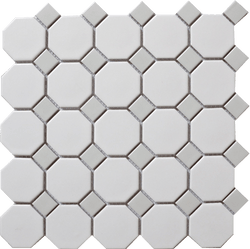 Mosaics Snow White & Gray Octagon 12x12 - Tiles and Deco