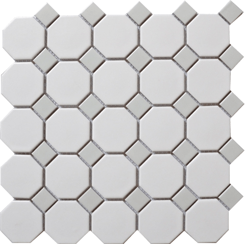 Mosaics Snow White & Gray Octagon 12x12 - Tiles and Deco