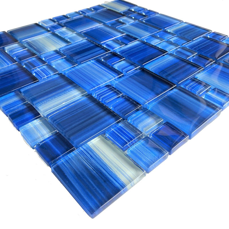 Miami Blue mix Glass Tile can be used in pools, Spas, Waterlines, Walls, Bathrooms, Showers, and Backsplash - Tiles and Deco
