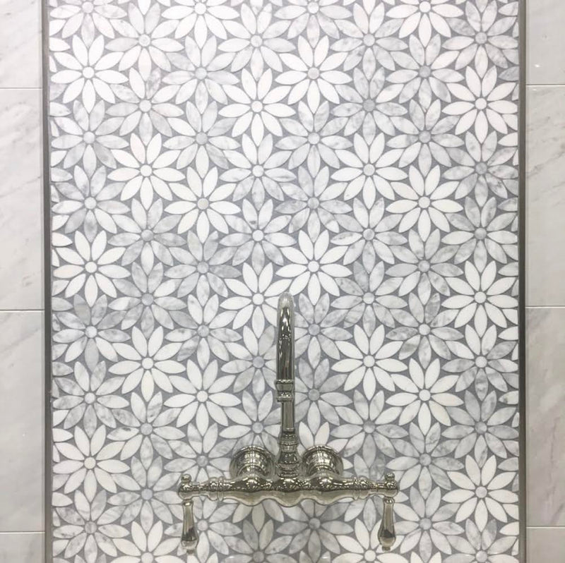 Mosaic Daisy Flower Marble Tile - Tiles and Deco