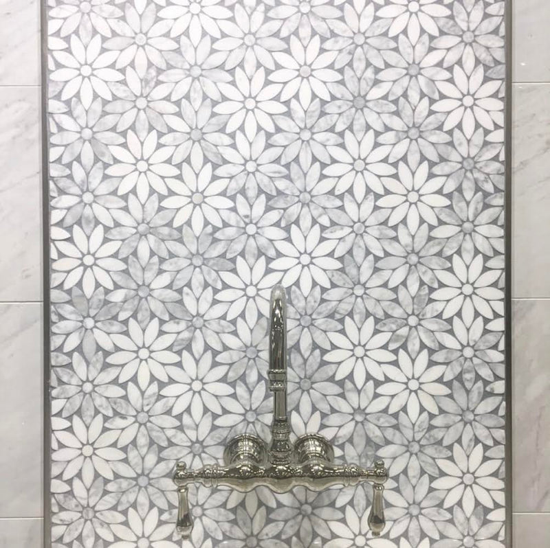 Mosaic Daisy Flower Marble Tile - Daisy Backsplash Tiles – Tiles and Deco