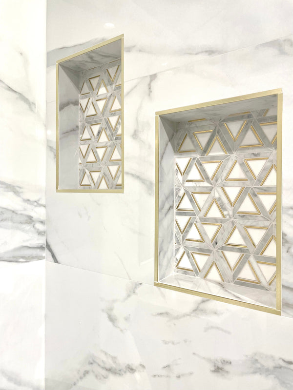 Mosaic Carrara White Metal Geo 12x14 - Tiles and Deco