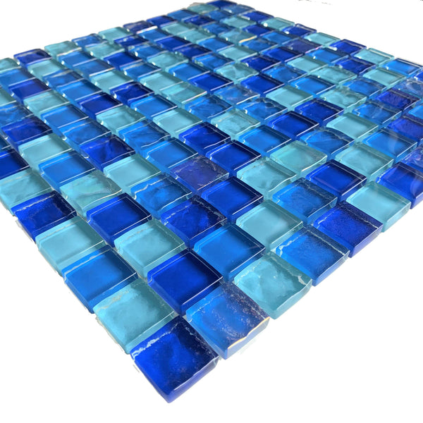 Caribbean 1X1 Glass tile is a Perfect mix of Tropical Blues mixed with different patterns to create different patterns - Tiles and Deco