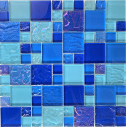 Caribbean Mixed Glass tile  is a Perfect mix of Tropical Blues mixed with different patterns to create different patterns - Tiles and Deco