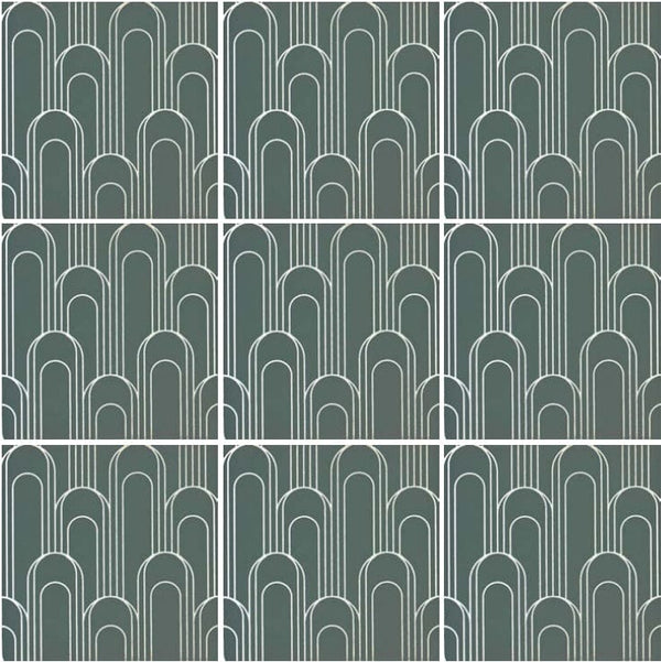 Oval Green White Art Deco Backsplash tiles