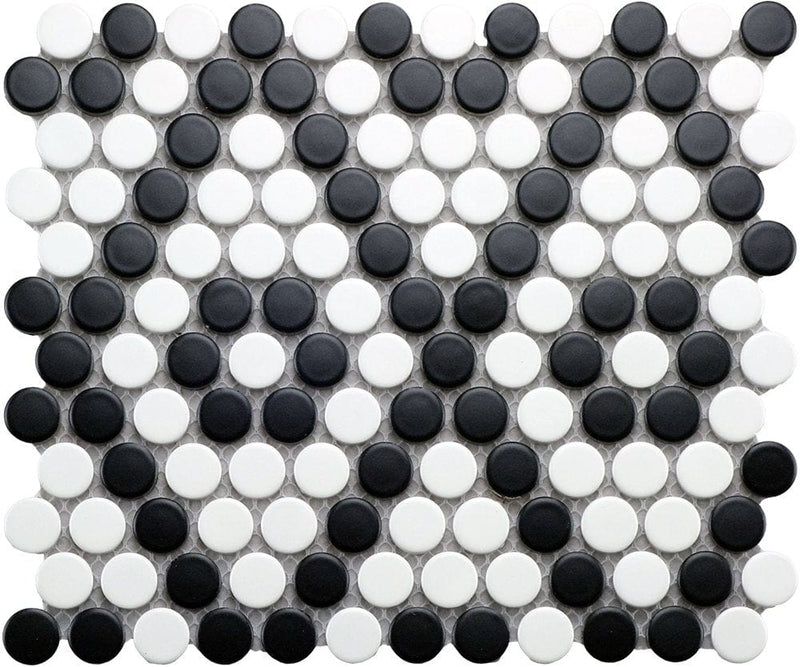 Mosaics Black and White Penny Round 9x10 - Tiles and Deco