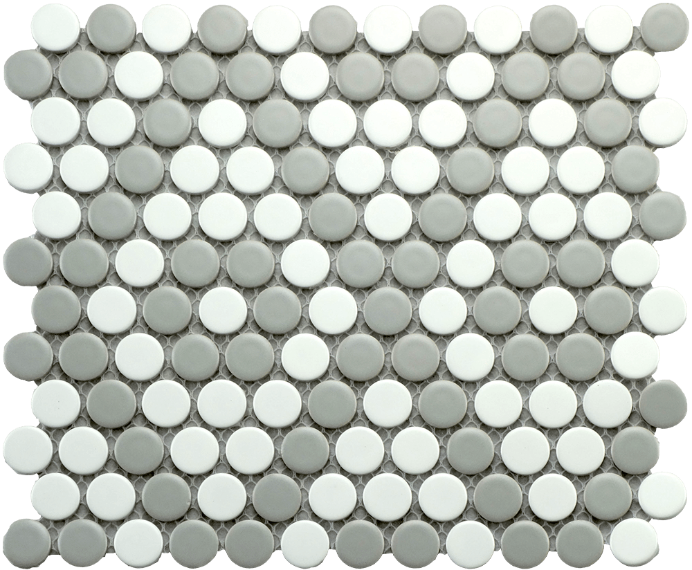 Mosaics Gray and White Penny Round 9x10 