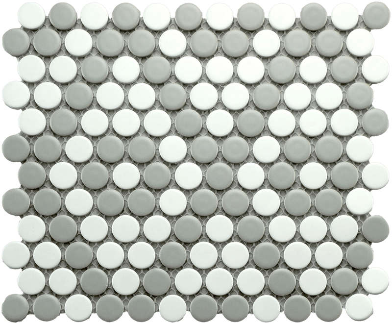 Mosaics Gray and White Penny Round 9x10 
