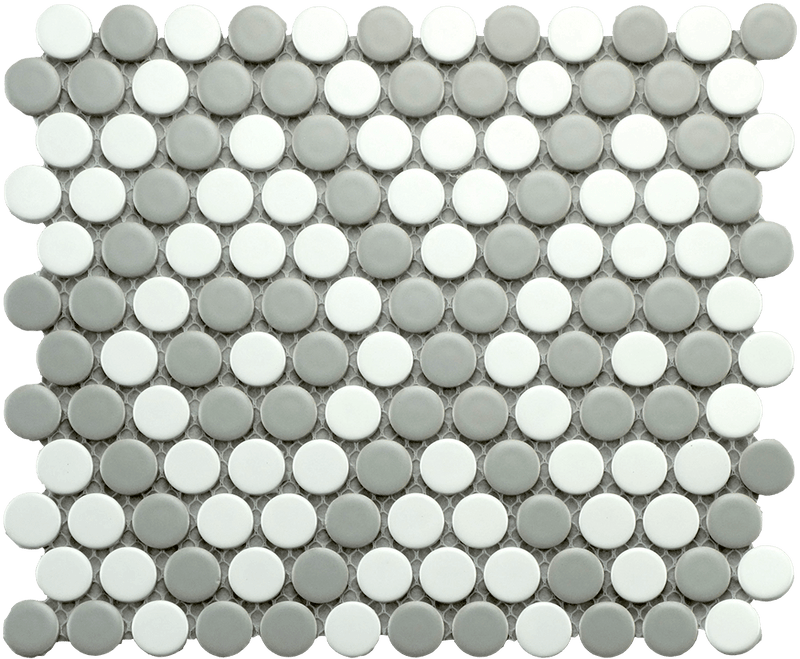 Mosaics Gray and White Penny Round 9x10 - Tiles and Deco