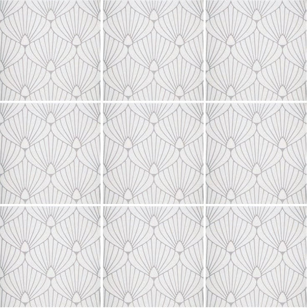 Art Deco Shell White Lavender 8x8 - Tiles and Deco