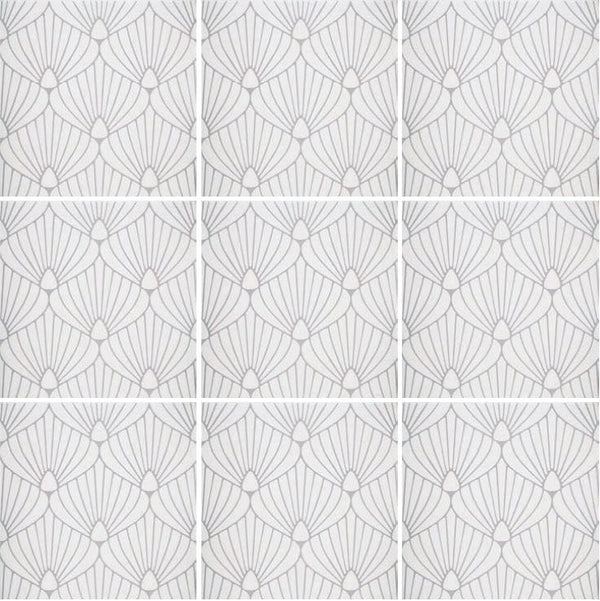 Art Deco Shell White Lavender 8x8 - Tiles and Deco