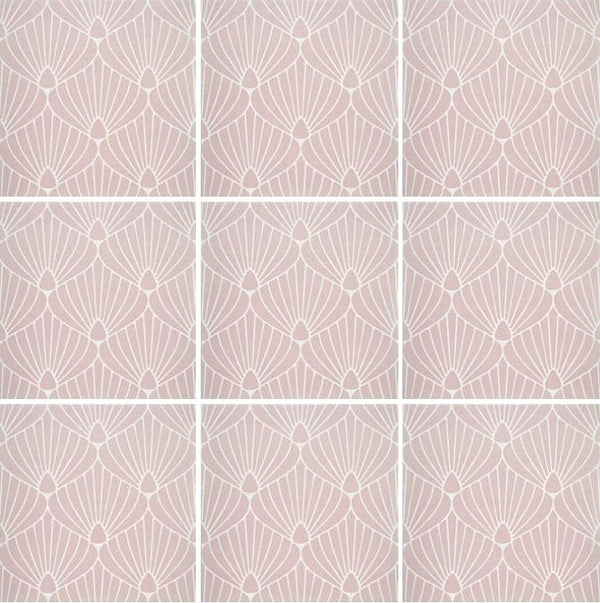 Art Deco Shell Pink White 8x8 - Tiles and Deco