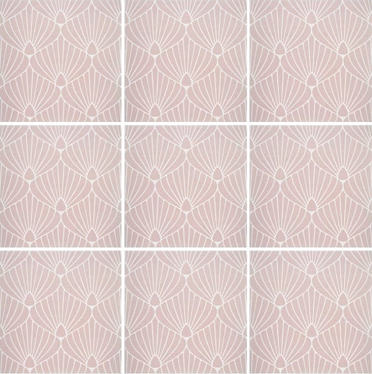 Art Deco Shell Pink White 8x8 - Tiles and Deco