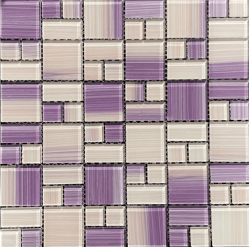 Brush Violet Cream Mixed - Glass Pool Tile - Tiles and Deco