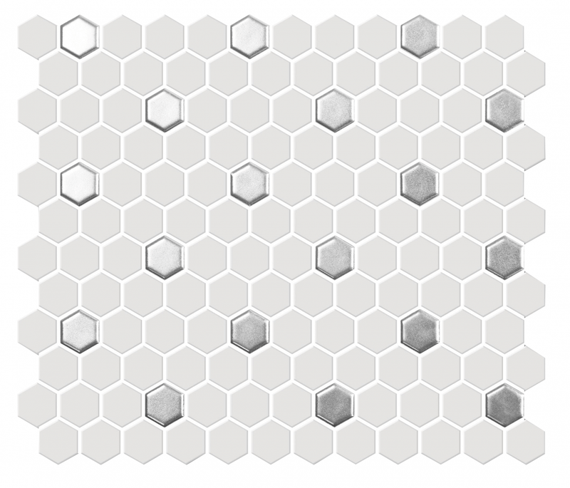 White & Silver 1x1 Hexagon 12x12 - Tiles and Deco