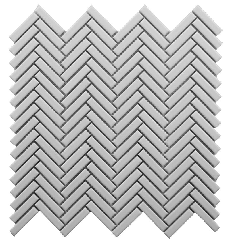 White herringbone tiles